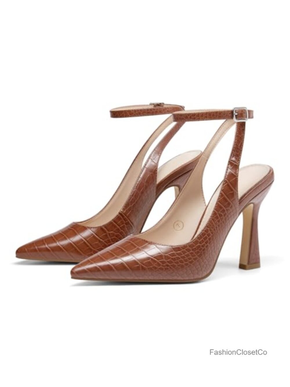 Coutgo Closed Toe High Heels Slingback Pointed Toe Pumps Ankle Strap Dress Shoes